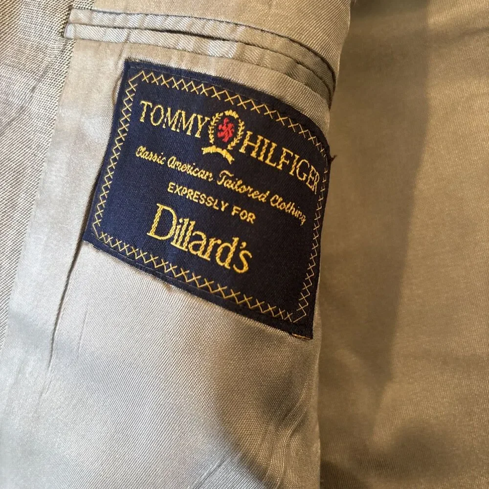 TOMMY HILFIGER Everyday Tan Virgin Wool Suit Sz42R Vintage Made In USA Americana